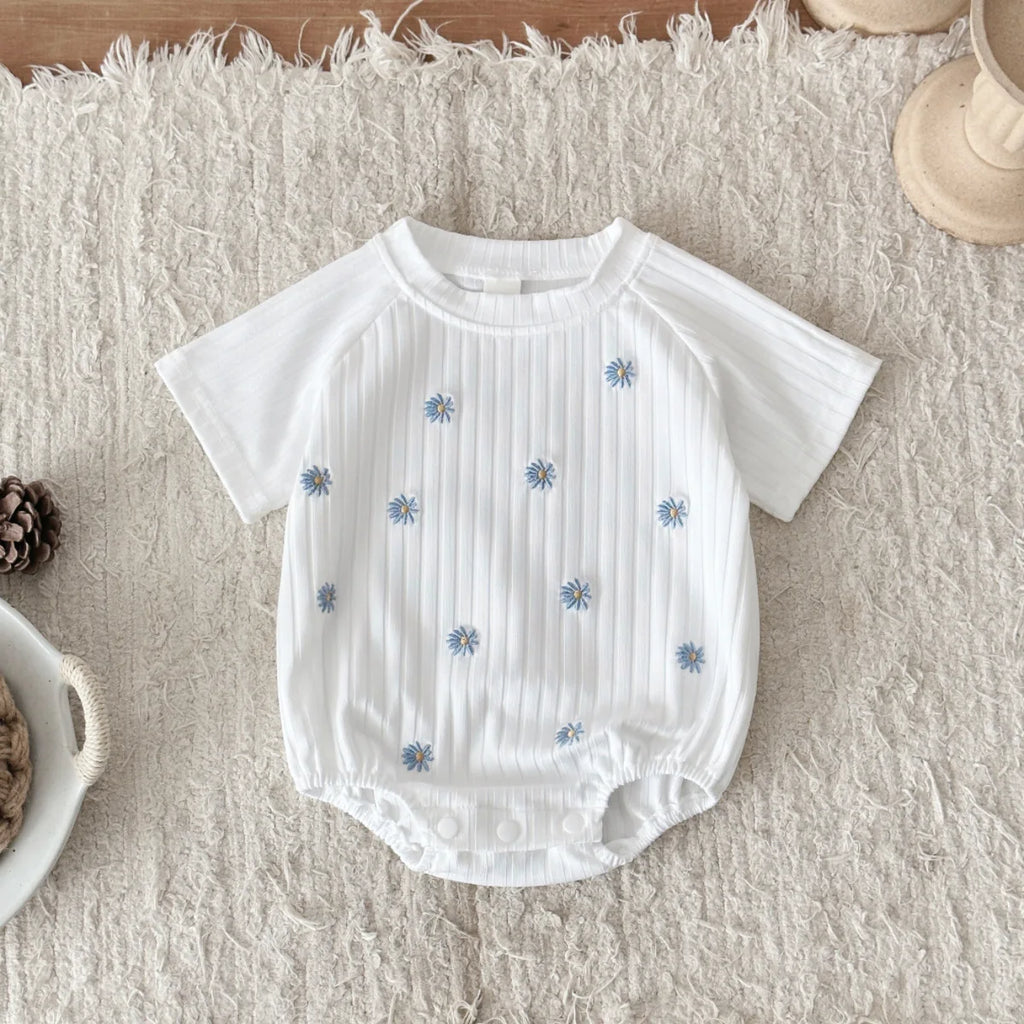 Ins Newborn Baby Girl Clothes Summer Romper Short-Sleeved  Home Clothing Jumpsuit Flower Embroidery Toddler Bodysuit 0-18 Months