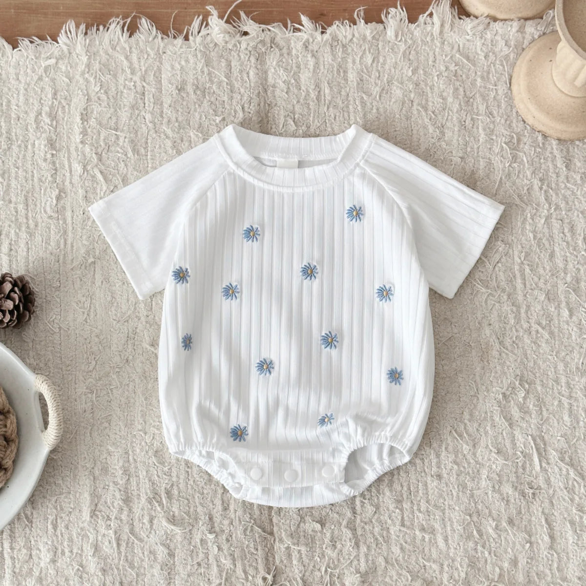 Ins Newborn Baby Girl Clothes Summer Romper Short-Sleeved  Home Clothing Jumpsuit Flower Embroidery Toddler Bodysuit 0-18 Months