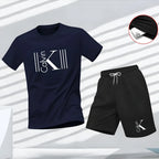 "2025 Men's Breathable sports pattern Printed T-shirt Casual Fashion short-sleeved T-shirt Summer streetwear top Two-piece set.