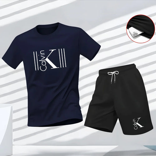 "2025 Men's Breathable sports pattern Printed T-shirt Casual Fashion short-sleeved T-shirt Summer streetwear top Two-piece set.