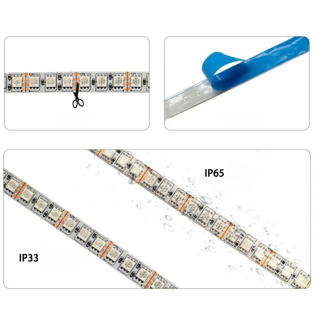 LED Strip 5050 DC 12V RGB Waterproof Flexible Neon Light Stripe 30LED/MLed 60LED/MLed PWM For Room Bedroom Decor TV Backlights