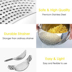LMETJMA Stainless Steel Pot Strainer with Handle Kitchen Pasta Strainer Colander Insert Drainer for Different Pot Pan JT170