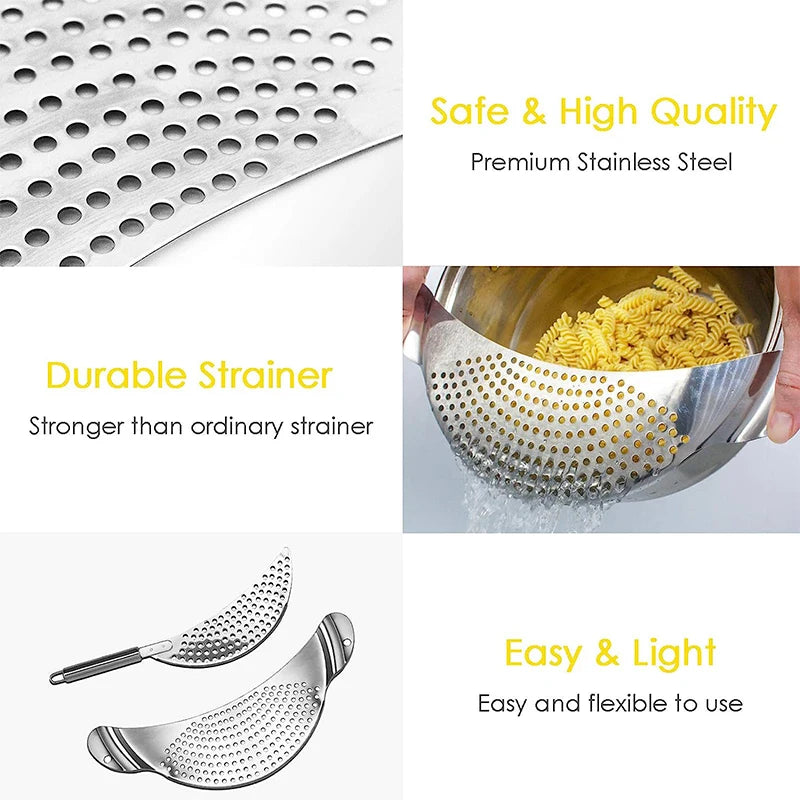 LMETJMA Stainless Steel Pot Strainer with Handle Kitchen Pasta Strainer Colander Insert Drainer for Different Pot Pan JT170