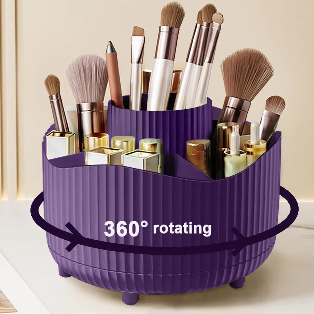 Rotating Makeup Organizer, Cosmetic Display Case with Brush Holder Perfume Tray, Storage Carousel for Vanity Bathroom Countertop