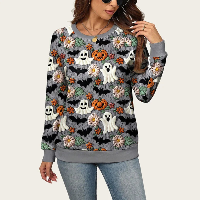 Autumn and Winter New Ghost Pumpkin Halloween Pullover Sweatshirt for Women, Plus Size