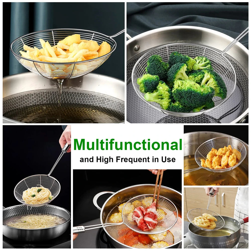 1/3pcs Spider Strainer Oval Skimmer Stainless Steel Filter Mesh with Handle for Kitchen Frying Food Pasta Spaghetti Cooking Tool