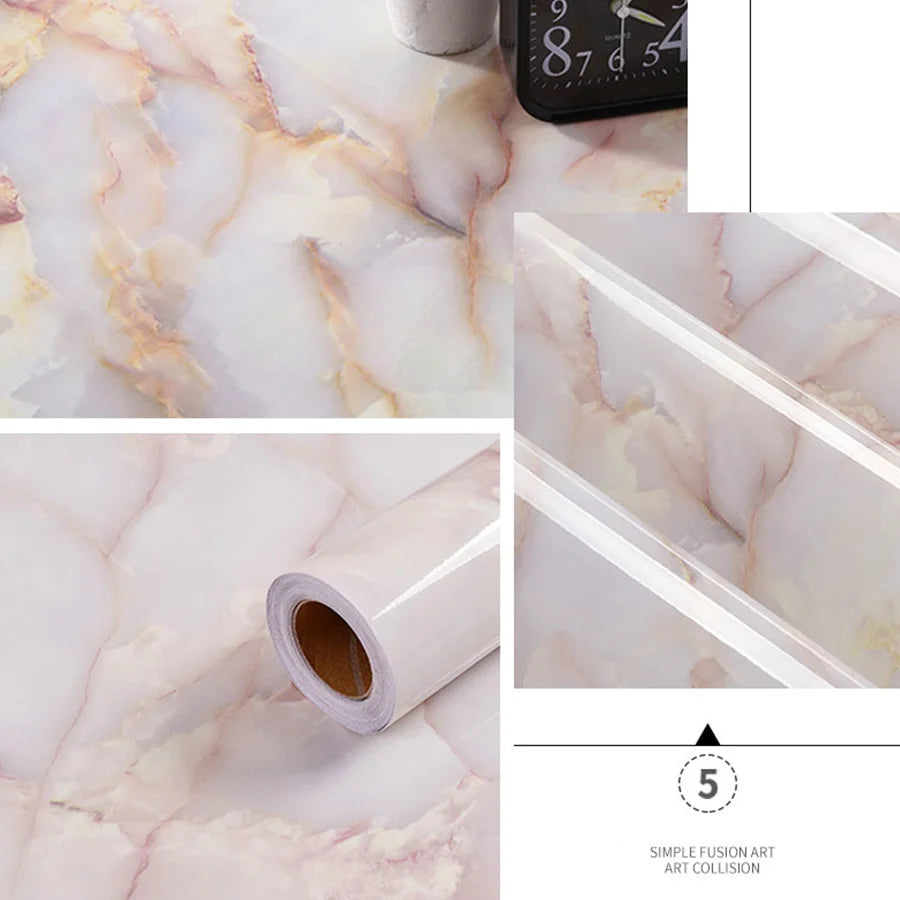 Marble Sticker Kitchen Oil-Proof Film Stove Waterproof Moisture-Proof Self-Adhesive Wallpaper Countertop Cabinet Renovation Tile