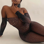 Y2k Dresses For Women 2024 Summer Mesh Long Sleeve Vestidos Evening Party Dress Sexy Costumes Plus Size Rhinestones Body Dresses