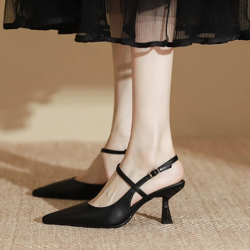 Summer Women Shoes Pointed Toe Thin Heel Women Sandals PU Leather Shoes for Women Slingback Elegant High Heels Party Shoes