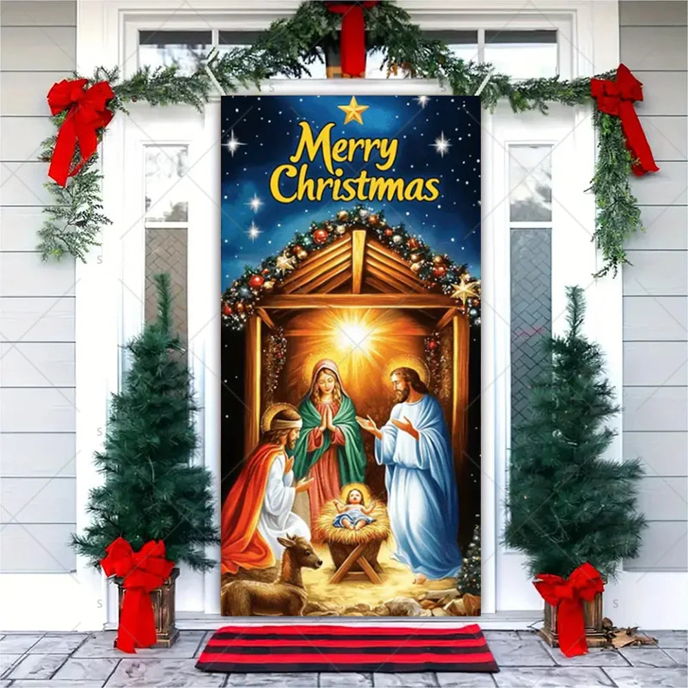 Christmas Theme Santa Claus Santa Dog Snowman Door Cover Banner Festive Party Decoration Supplies Photography Props Xmas Gifts