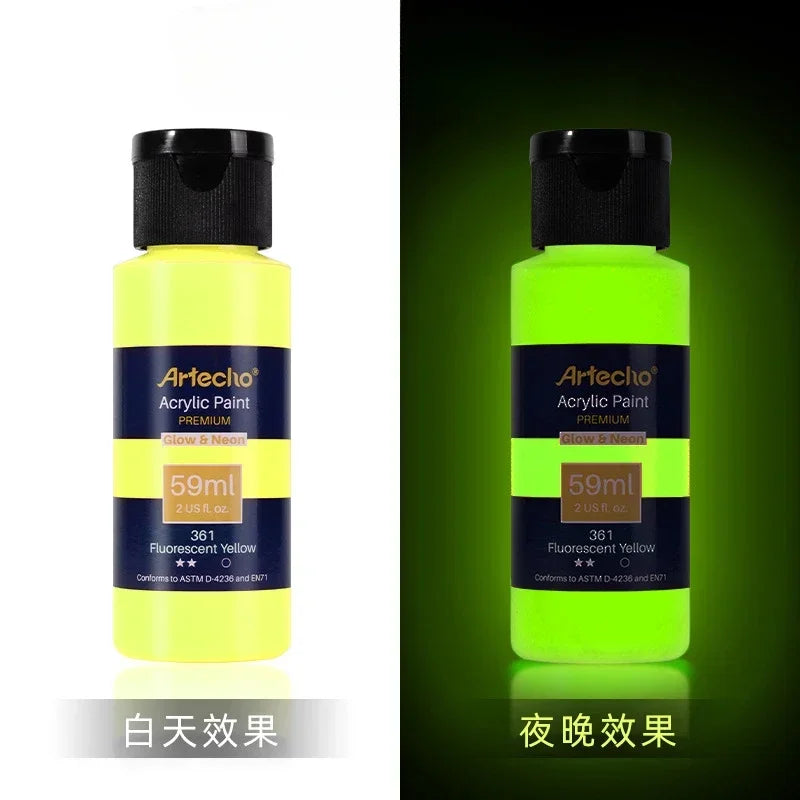59ML Luminous Fluorescent Acrylic Paint Hand-painted Creative DIY Glass Clothes Shoes Textile Liquid Paint Art Supplies