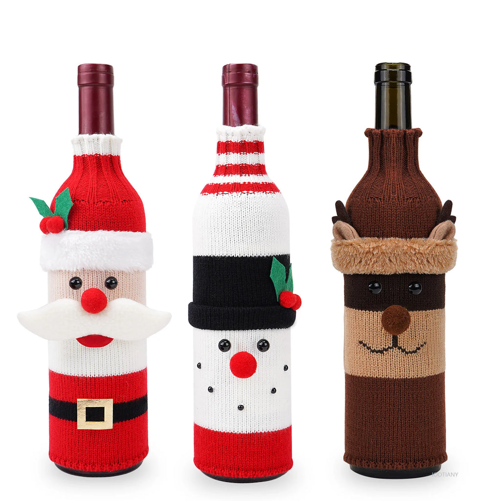 Christmas Fun Wine Bottle Set Santa Claus Snowman Woven Wine Bottle Accessories Christmas Party Cosplay Decoration New Year Gift