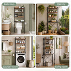 JHK 4-Tier Freestanding Bathroom Organizer Shelf Over Toilets with Adjustable Storage Rack Shelf and Basket Space Saver Above Toilet Storage Cabinet with 3 Hooks for Rooms
