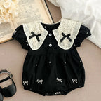 2025 New Summer Newborn Baby Girl Romper 0-24M Baby Girl Clothing Lace Collar Cotton Embroidery Bow Toddler Baby Girls Jumpsuit