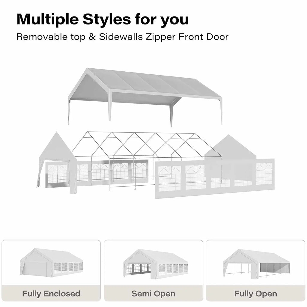 20x30 Party Tent, Heavy Duty Waterproof Canopy with Removable Sidewalls & Roll-Up Door, Large White Event Shelter, Customized