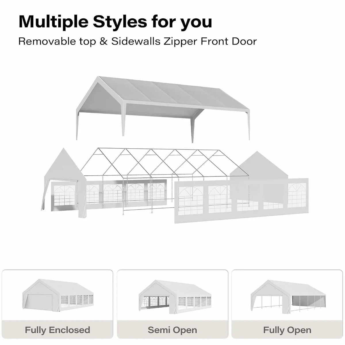 20x30 Party Tent, Heavy Duty Waterproof Canopy with Removable Sidewalls & Roll-Up Door, Large White Event Shelter, Customized
