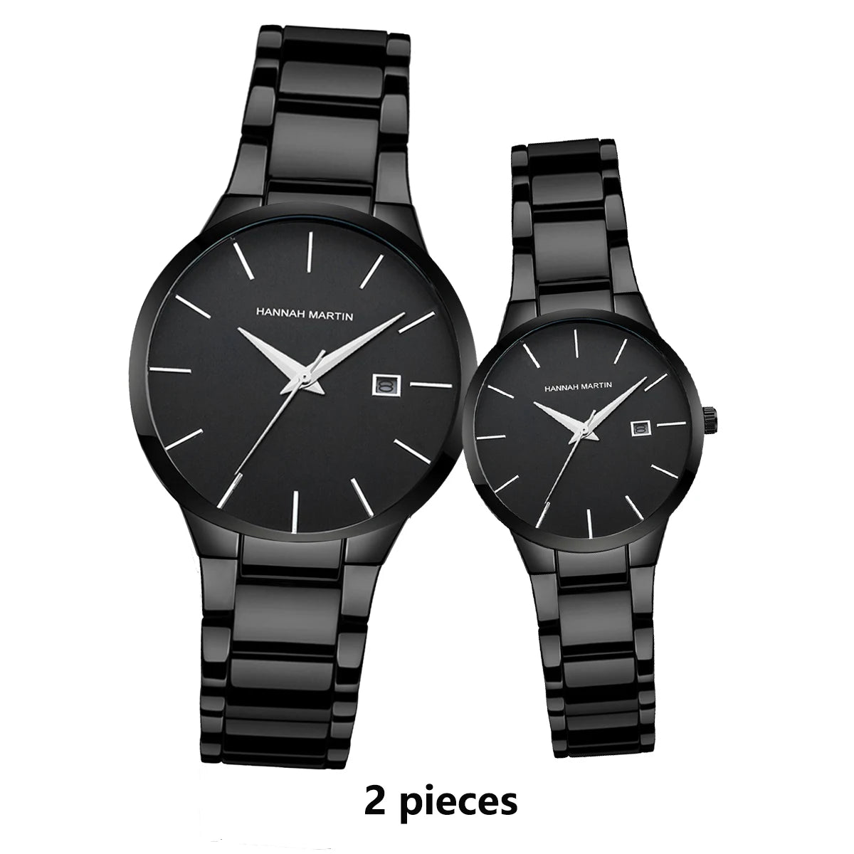 2 Pieces Quartz Watches For Couples Black Stainless Steel Business Men's Clock Casual Minimalist Women Gift Watch Pareja Regalo