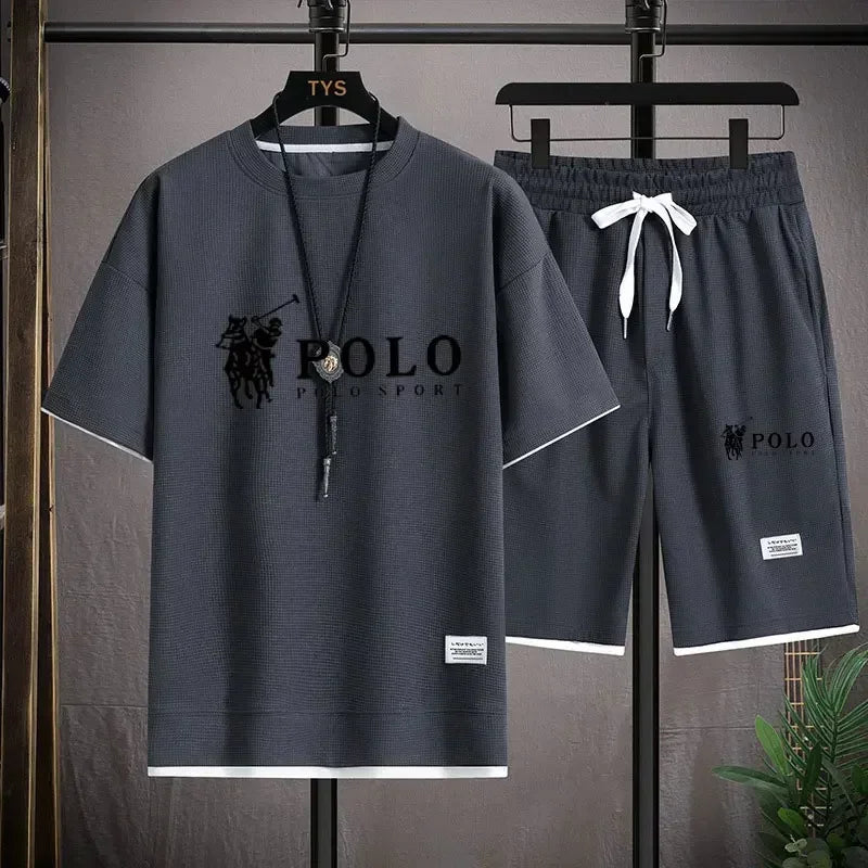 2026 Summer Men's 2-Piece Set, Breathable Short Sleeve T-shirt & Sports Shorts, Fashionable Fitness & Jogging Outfit