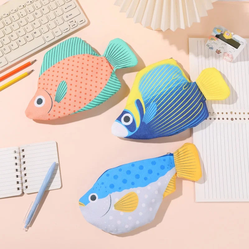 Back-To-School Supplies, Large-Capacity Pencil Case, Creative and Fun Pen Bag, Pufferfish, Deep-Sea Fish Cartoon Animal Stationery Box, Multi-Functional Storage Bag, Toiletry Bag