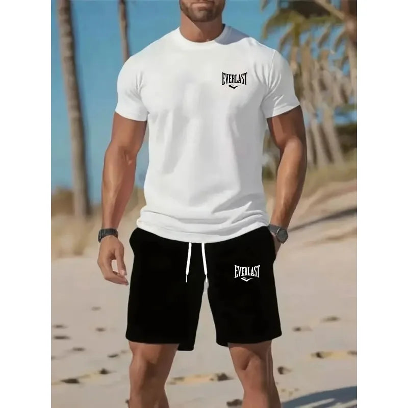 Summer Sportswear Suit Men's Fashion Two-Piece Sports Fitness Running Casual Quick Drying Short Sleeved Shorts Set man