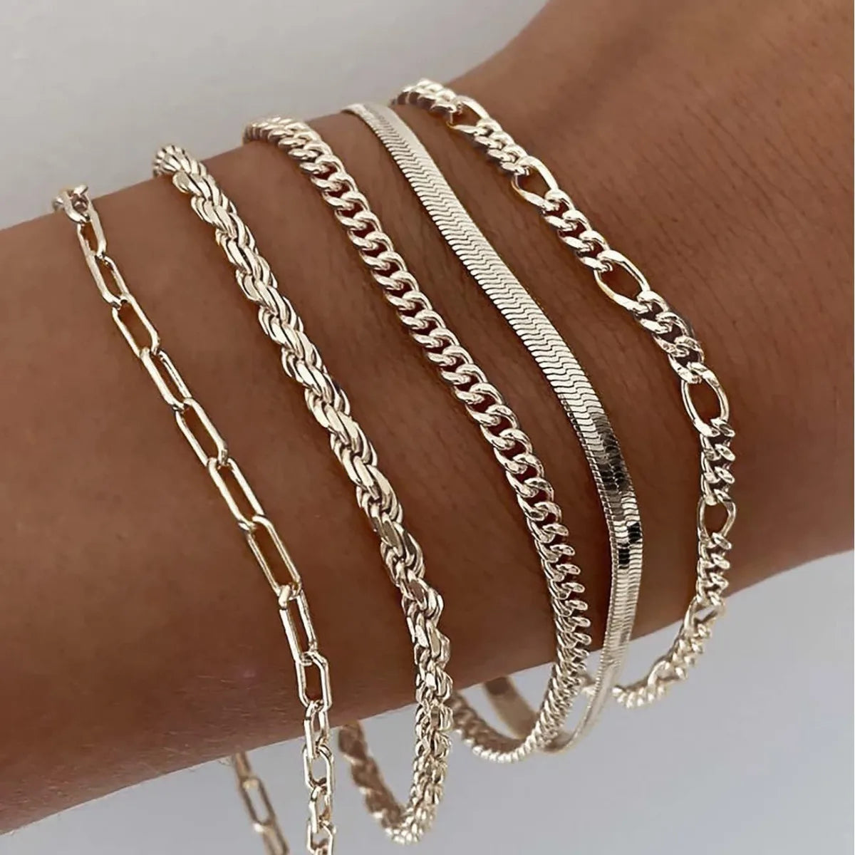 6Pcs Minimalist Gold Color Ankle Chain Bracelet Set for Women Men Bohemian Retro Thick Twist Cuban Bracelets Trendy Jewelry Gift