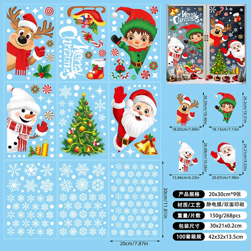 New White Christmas Sticker Santa Claus Christmas Static Sticker Shopping Mall Shop Window Background Decorative Window Sticker