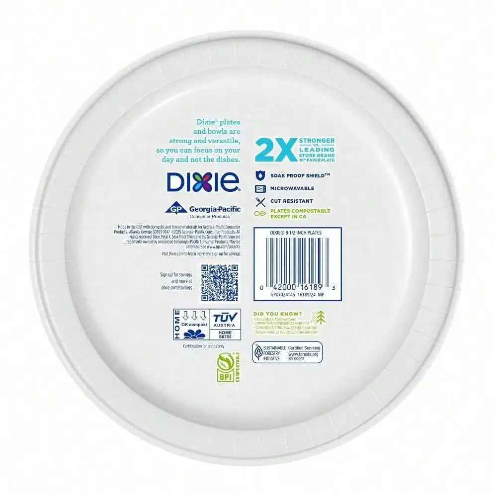 Large capacity |A Perennial Bestseller Dixie Disposable Paper Plates High Capacity For Home Use,2x stronger  Microwavable, cut-resistant, and a Soak–Proof Shield