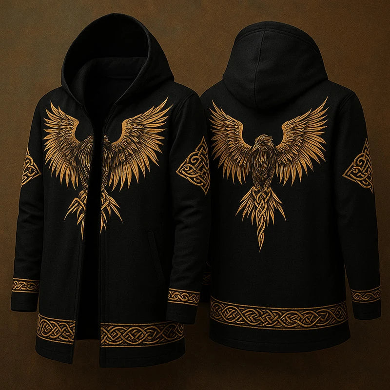 Streetwear Vintage Windbreaker Autumn Winter Men's Casual Long Sleeve Hooded Cardigan Tops Men Trendy Pattern Printed Outerwear