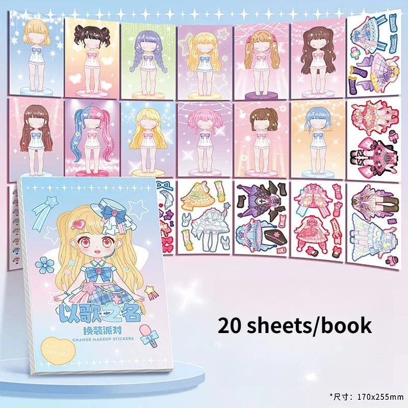 DIY Dress Up Sticker Girl Paper Doll Quiet Book Sweet Cool Girl Star Doll Change Clothes Scrapbook Craft Children's Makeup Book