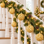 6PCS Gold Christmas Ball Ornaments, Pearl Sequin Baubles 8cm Glitter Hanging Balls Xmas Tree Holiday Decor