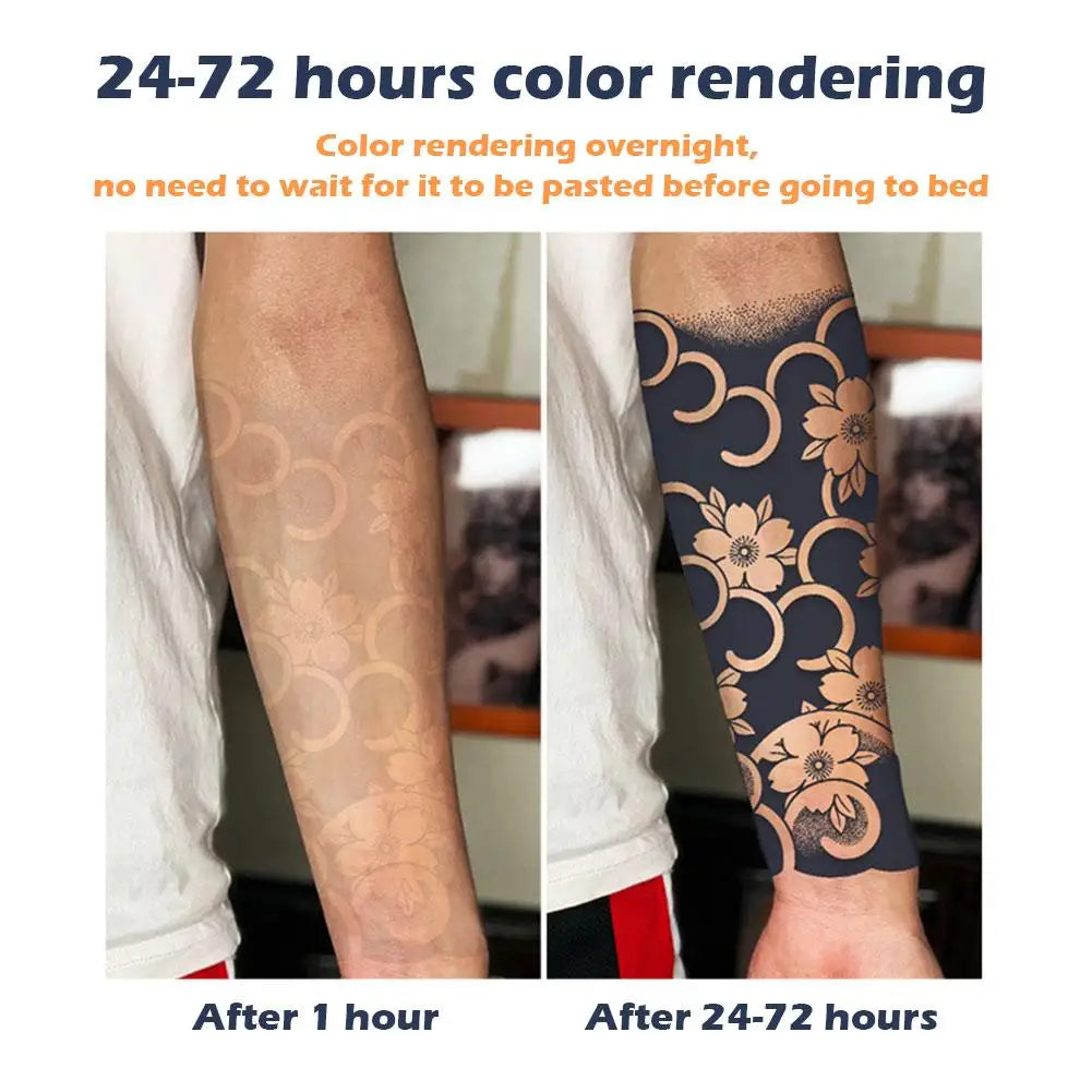 Snake Dark Semi-permanent Juice Herbal Tattoo Sticker Full Arm Gear Death Flower Leg Waterproof Fake Tatto Lasting Art Men Women