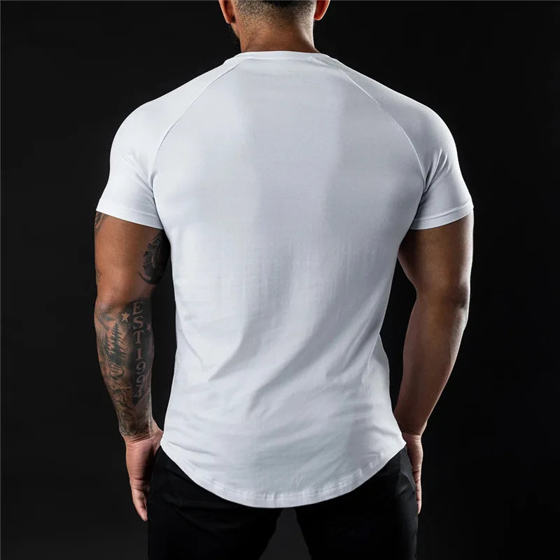 Men's Cotton Short Sleeve Quick Dry T-Shirt for Home Fitness Spring Summer Comfortable Casual Base Layer Top in White Black