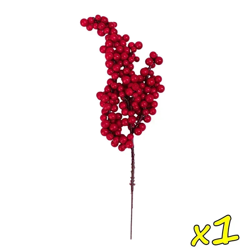 1/50PCS Christmas Artificial Red Berries Branches Xmas Tree Garland Flower Arrangement Branches Holly Berry Fake Flowers Plant