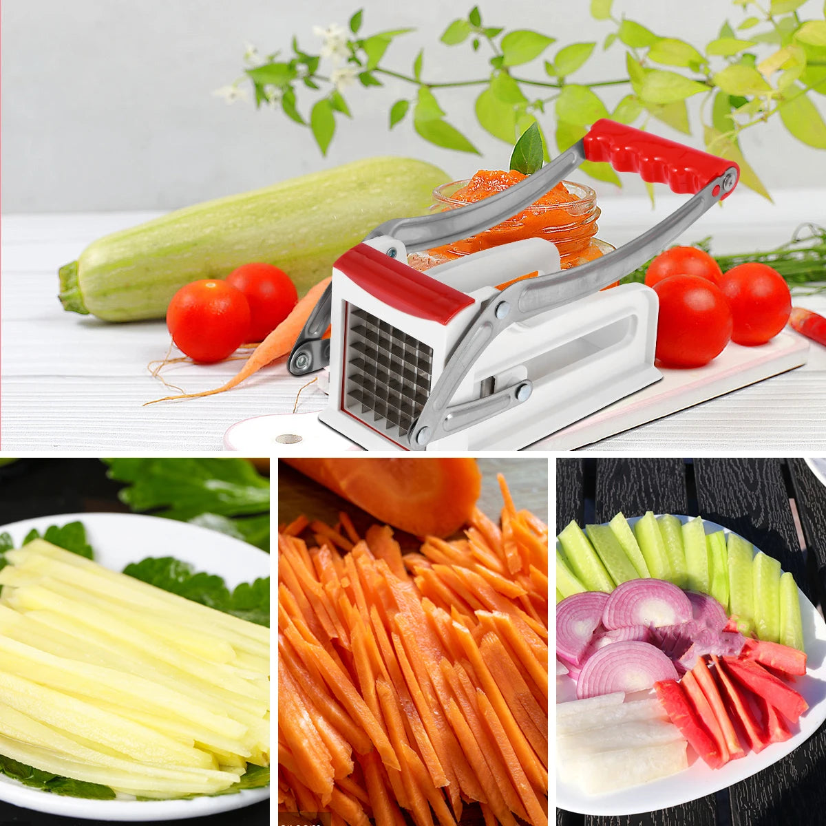 French Fry Cutter Multifunct Vegetable Fruit Chipper Stainless Steel Potato Chipper with 25/49 Holes Blades Kitchen Tools