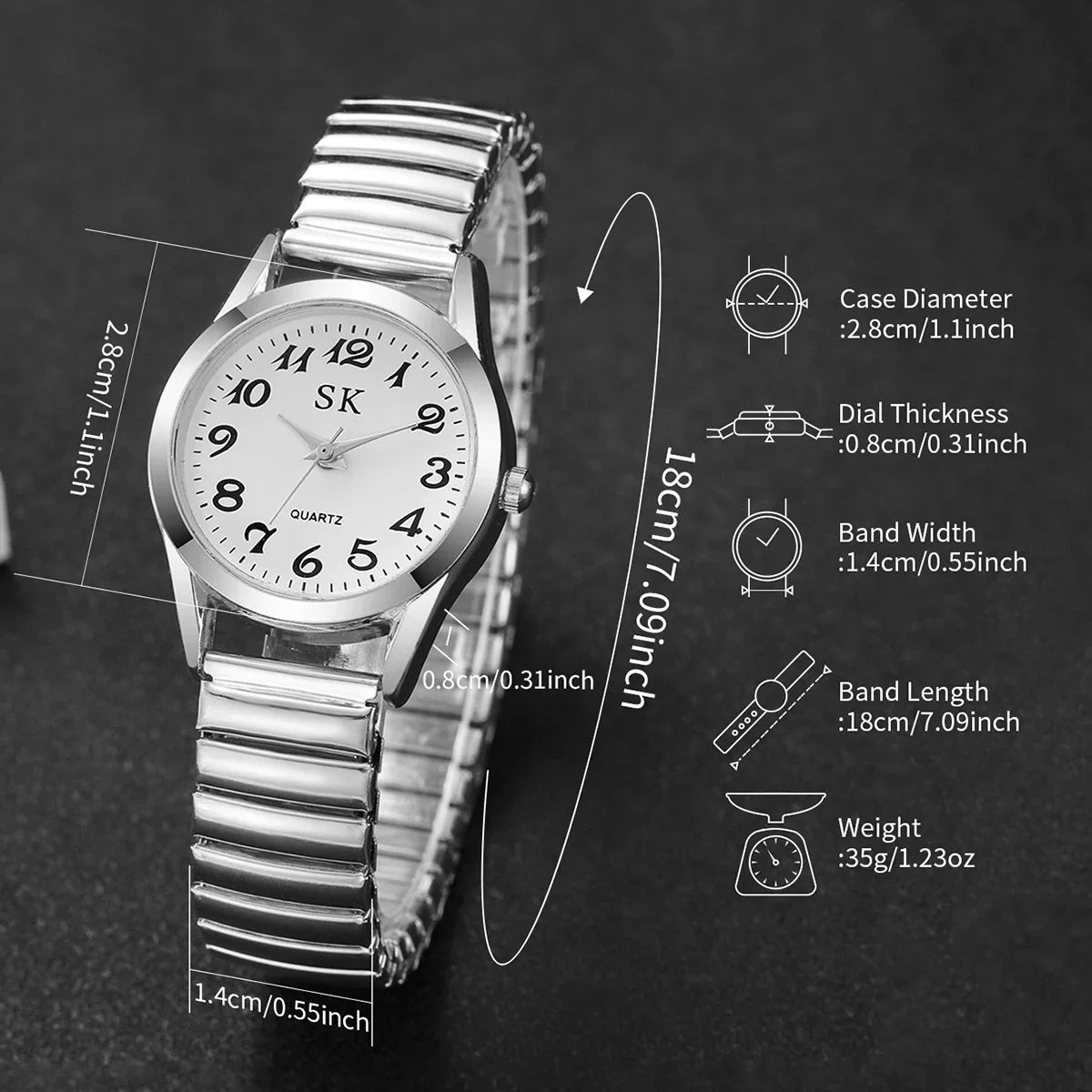 Middle-aged and elderly watches, men's large digital dial, women's watch, steel spring strap, elastic band, elderly watch
