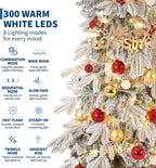Garvee 6/7ft Pre-Lit White Snow Flocked Slim Pencil Christmas Tree PVC Realistic Tree with Metal Stand Flame Retardant Space Saving Holiday Decor Snow-Flocked Drooping Branches, 8 Light Functions, Slim Pencil Shape