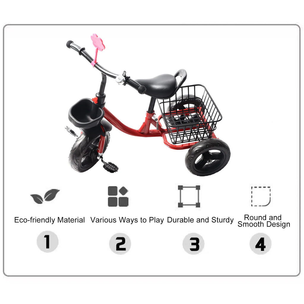 Boys Girls Balance Trikes Comfortable Grip Ergonomic  Metal Polyurethane Toddlers Tricycle for Outdoor for 1‑6 Years Old