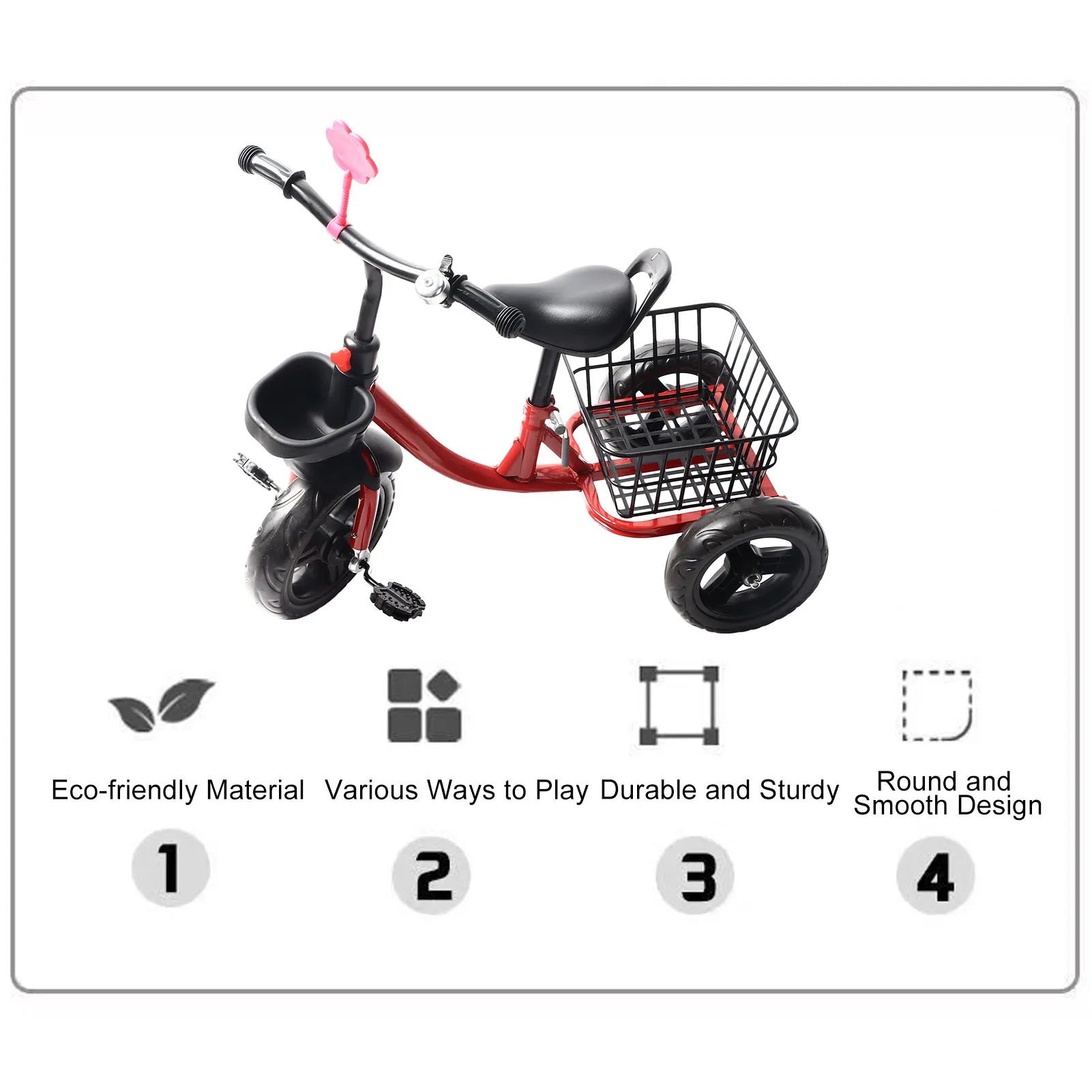 Boys Girls Balance Trikes Comfortable Grip Ergonomic  Metal Polyurethane Toddlers Tricycle for Outdoor for 1‑6 Years Old