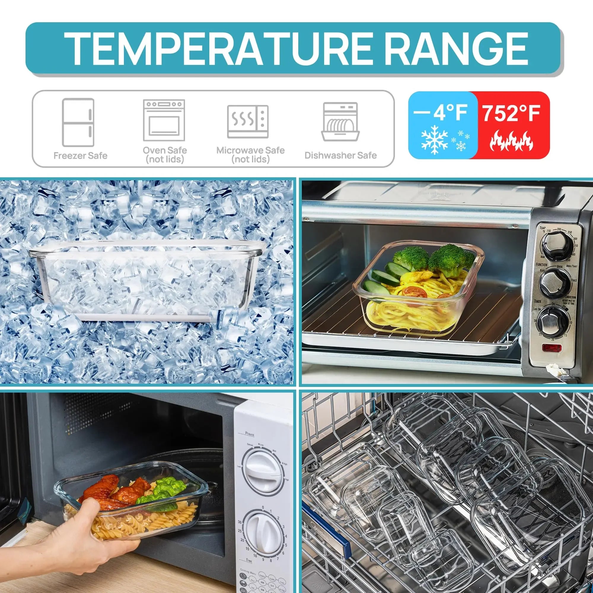 Glass Lunch Box Food Storage Containers, Meal Prep , Airtight Bento Box, for Microwave, Oven, Freezer and Dishwasher, BPA Free