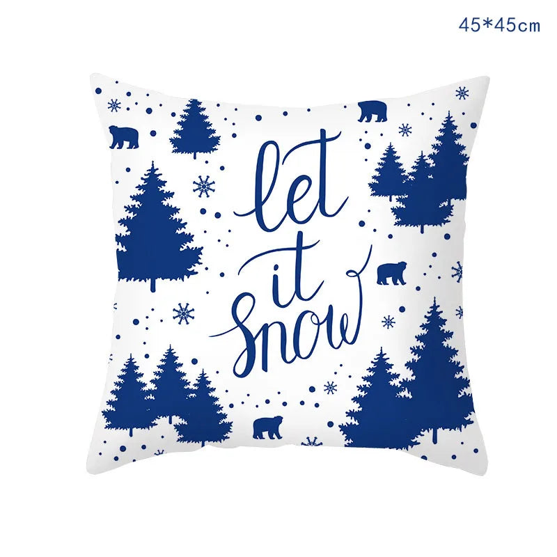 45cm Blue Snow Winter Christmas Pillowcase 2026 Xmas Ornaments Sofa Pillow Cover Merry Christmas Decor Home Car Cushion Cover