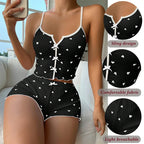 Sweet Cute Heart Pattern Two Piece Set Ladies Soft Breathable Spaghetti Strap Nightwear Summer Casual Homewear Set Ladies Pajama