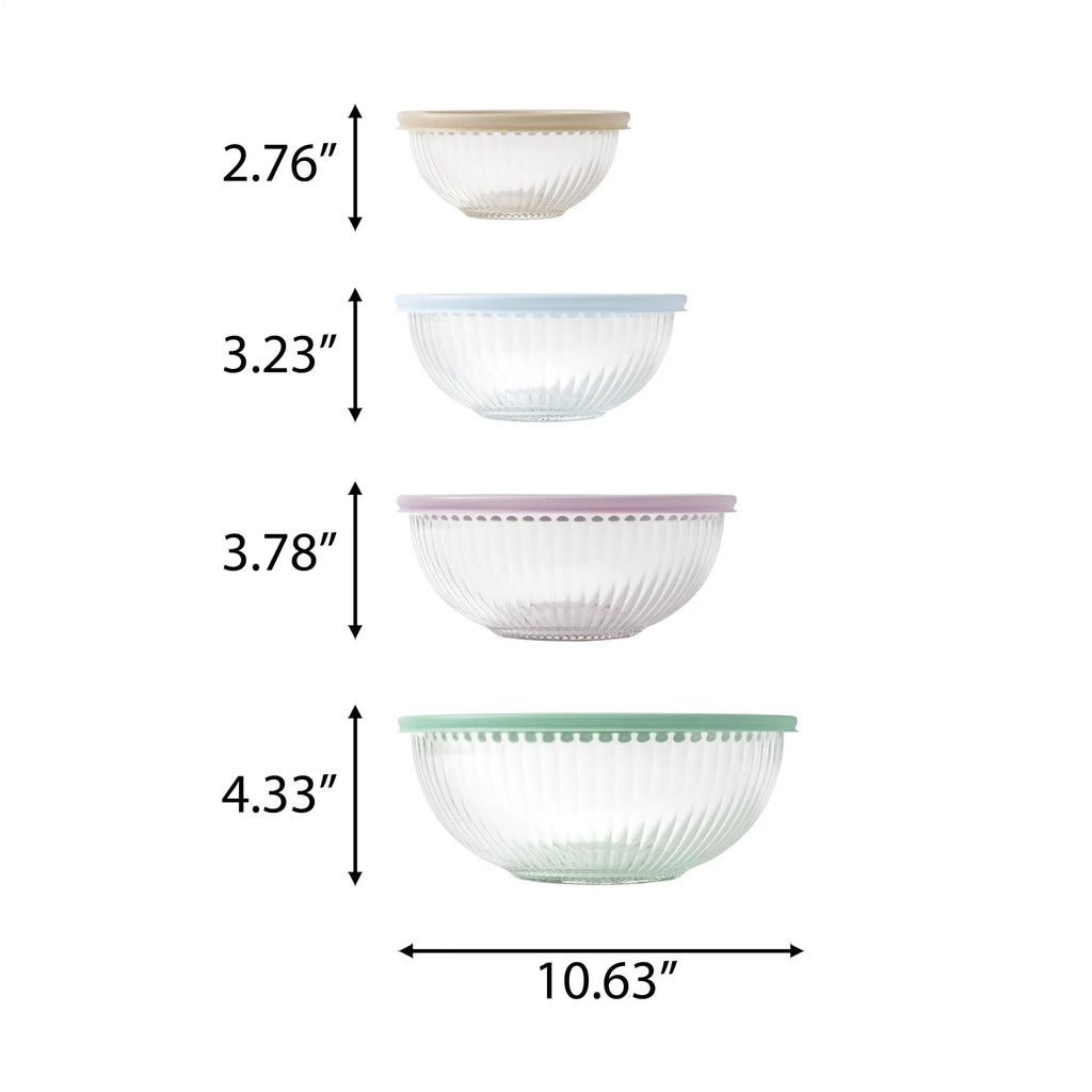 8-piece set of durable glass mixing bowls with varying sizes