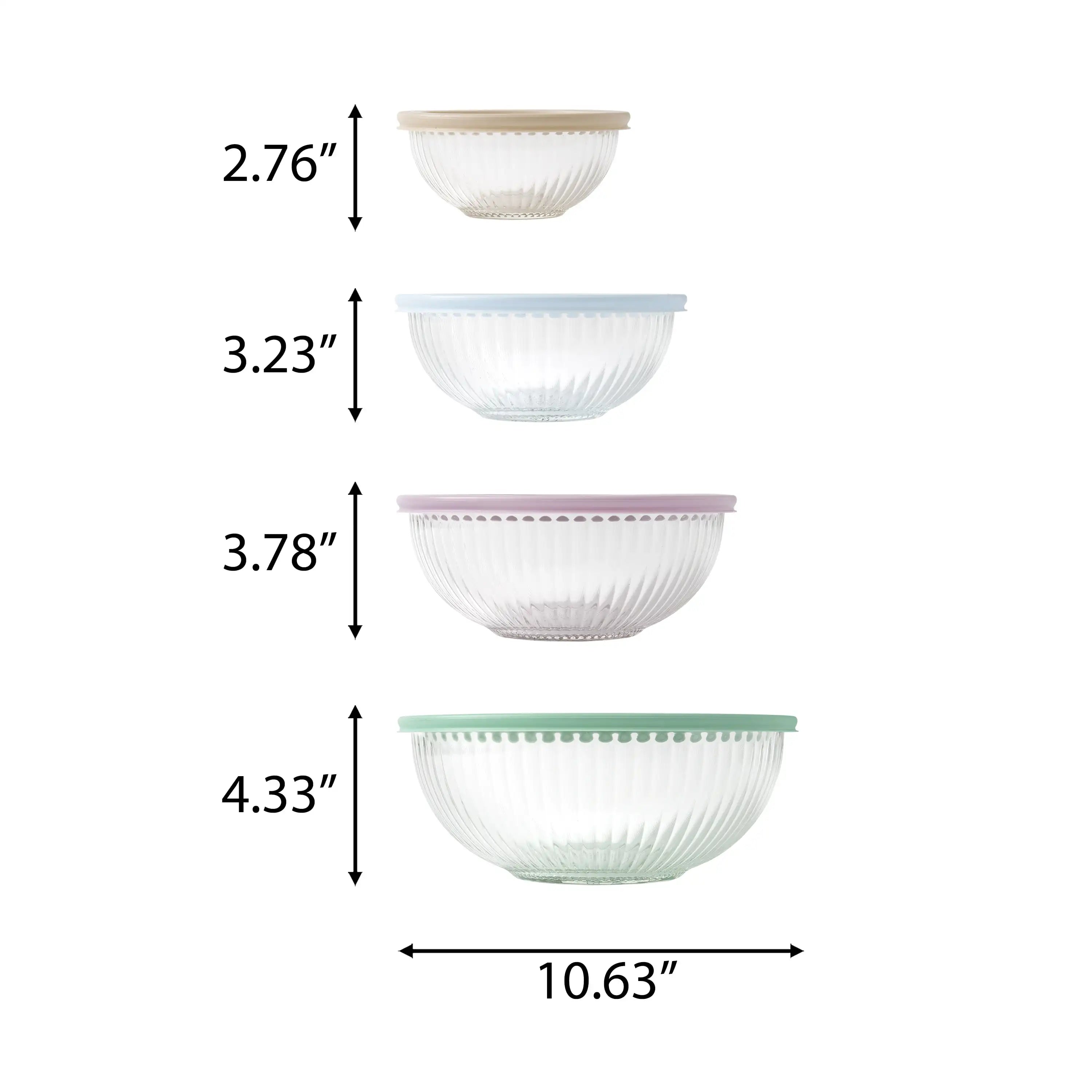 8-piece set of durable glass mixing bowls with varying sizes