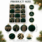 12 Pcs 6cm Emerald Velvet 4 Styles Gold Glitter Christmas Balls Shatterproof Xmas Tree Ornaments for Holiday Party Home Decor