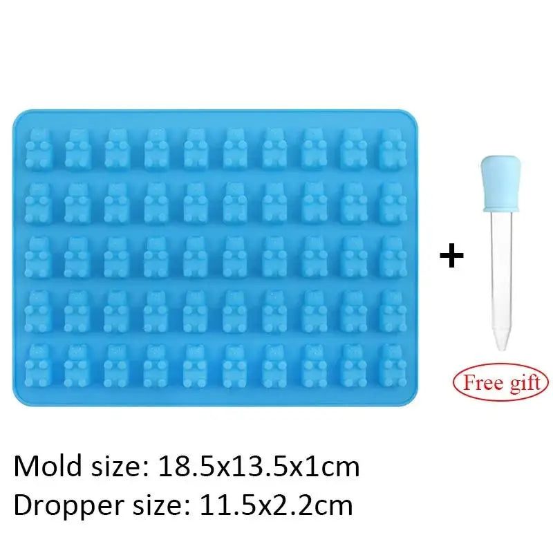 50 Grids Gummy Bear Mold Silicone Cute Bear Jelly Mould with Dropper Candy Chocolate Fondant Moulds DIY Baking Decoration Tools