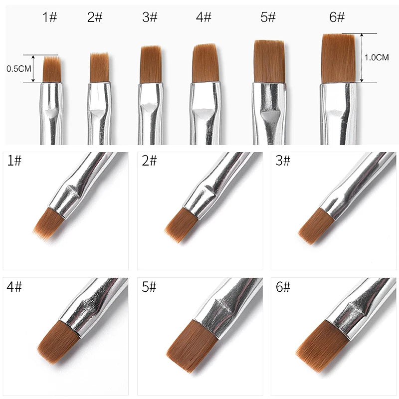 Nail Art Brush Flat Tilted Manicure Brush Nylon Hair Wooden Handle Drawing Brush for Nails Paint Gel Brush Pen Extension Design