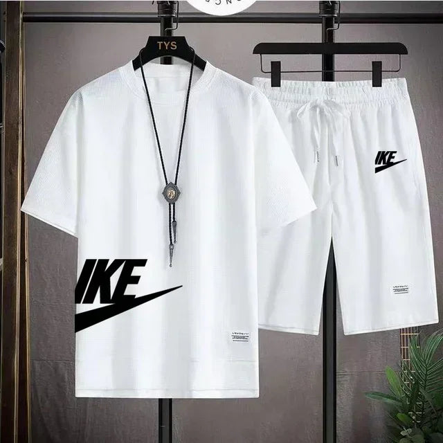 New 2026 summer men's sports jogging set, a stylish outdoor casual men's round-neck short-sleeved T-shirt and shorts set