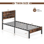 Full/ King/ Queen/ Twin Bed Frame with Tall Industrial Headboard Heavy-Duty Metal Slats Support