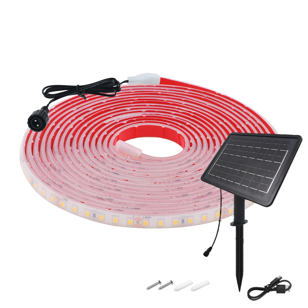 24V LED Light Strip Solar Waterproof 8 Modes 2835 120LEDs/m White Red Green Blue Flexi Lamp IP68 Party Garden Outdoor Decoration
