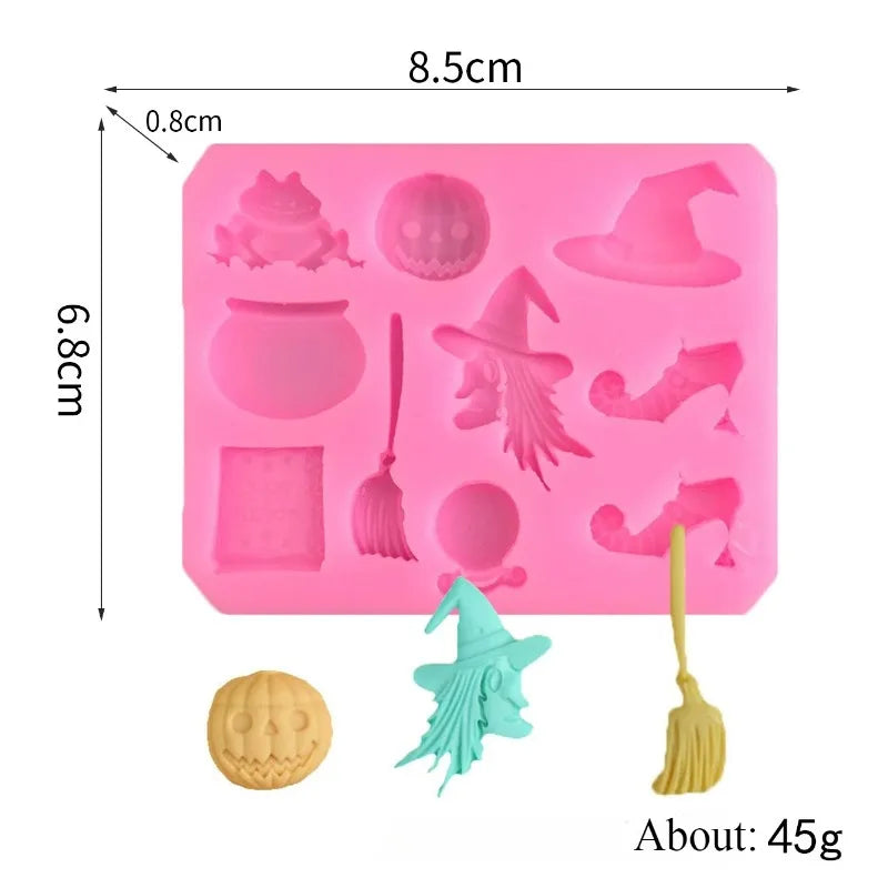 Non-Stick Halloween Silicone Baking Molds | DIY Candy Chocolate Fondant Maker | Ghost Pumpkin Bat Skull Witch Hat Shapes